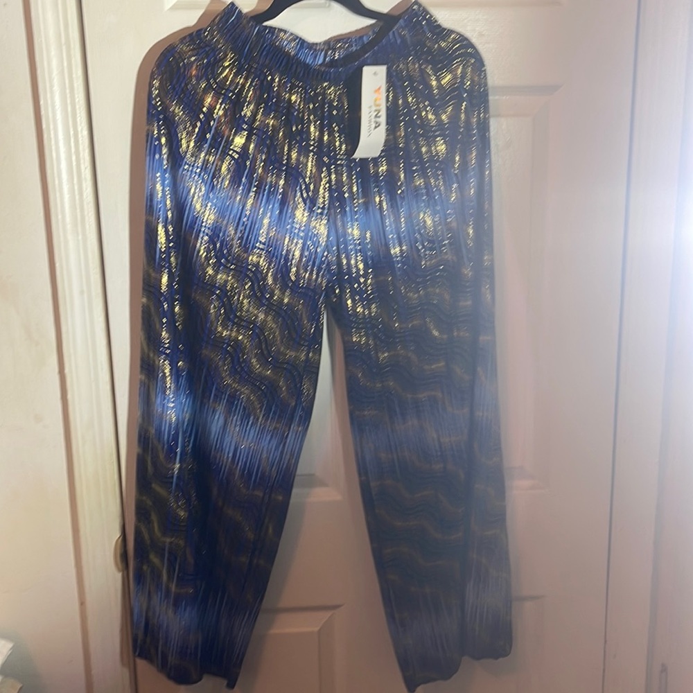 Ladies fashion by YUNA Fashion ONE-SIZE cotton Pants blue and purple with gold